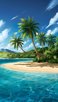 夏日唯美蓝色海边椰子树风景图片