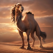 黄昏沙漠野生骆驼图片