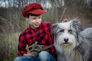 小男孩和狗狗合影图片