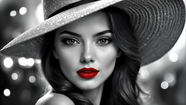 欧美时尚红唇美女黑白写真图片
