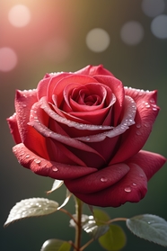 雨后阳光露珠红色玫瑰花图片