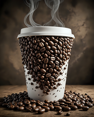 创意咖啡豆咖啡杯热饮图片