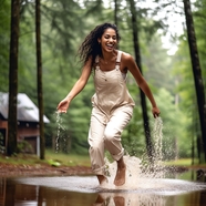黑人美女树林开心玩水摄影图片