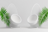 绿色植物白色创意椅子图片