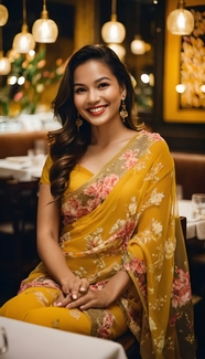 黄色印度纱丽美女摄影图片