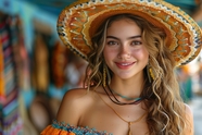 戴着沙滩帽的墨西哥美女图片