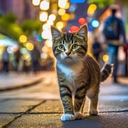 行走在街上的可爱萌猫图片