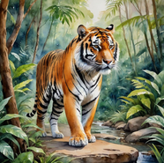 野生丛林老虎油画作品图片
