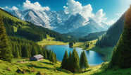 瑞士青山绿水山水风光摄影图片