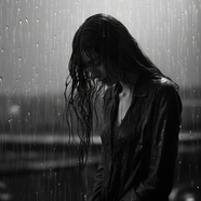 下雨天黑白悲伤风格美女摄影图片