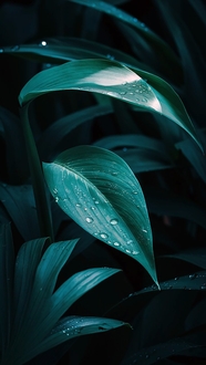 雨后绿色叶子水滴水珠摄影图片
