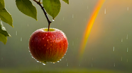 下雨天彩虹苹果树苹果摄影图片