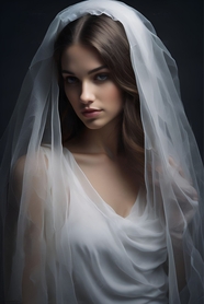 欧美清冷风白色婚纱美女写真图片