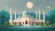 白色清真寺卡通插画设计图片