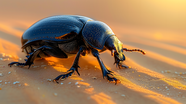 沙漠上爬行的黑色甲壳虫图片