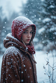 冬季大雪纷飞戴帽卫衣美女写真图片