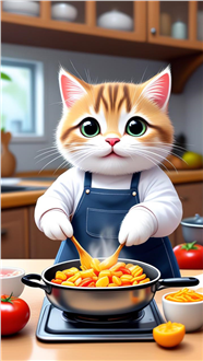 可爱萌宠做饭插画图片