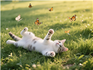 草地蝴蝶小猫自由嬉戏图片