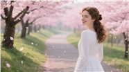 春天粉色樱花林欧美美女图片