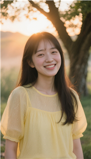 夏日黄昏黄色上衣亚洲美女摄影图片