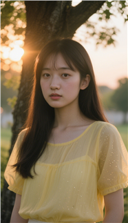 夏日黄昏黄色上衣少女摄影图片