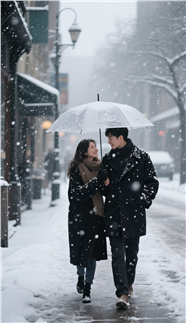 冬季下雪天氛围感街拍情侣图片