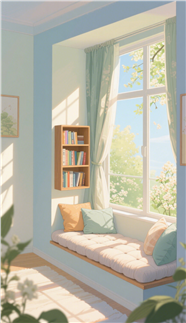 治愈系插画风格飘窗设计图片