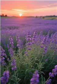 日暮黄昏余晖紫色薰衣草花海风景图片