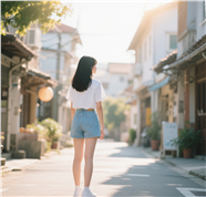 夏日小清新短裤美女街头背影图片