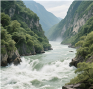 青山环绕着江河峡谷摄影图片