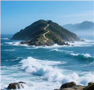 波涛汹涌大海岛屿摄影图片
