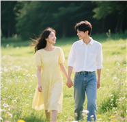 春日清新治愈系情侣手牵手踏青图片