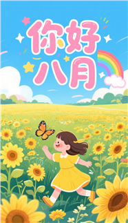 你好八月插画海报图片素材