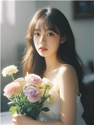 亚洲手捧花清新美女图片