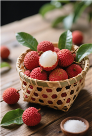 竹篮新鲜红色荔枝鲜果摄影图片