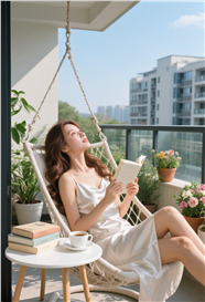 夏日午后阳台看书的性感美女图片