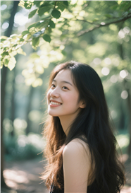 森系风格树林侧颜美女摄影图片