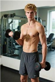 正在举哑铃健身的欧美帅哥图片