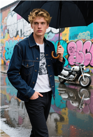 涂鸦艺术街撑伞的欧美帅哥图片