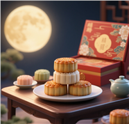 中秋圆月月饼礼盒摄影图片