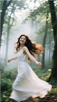 树林优雅长发白裙美女写真摄影图片