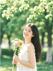 手持花束元气满满的女生图片