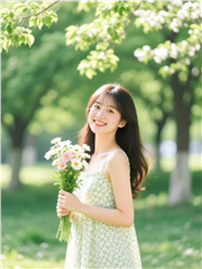 春光明媚元气满满手捧花美女写真图片