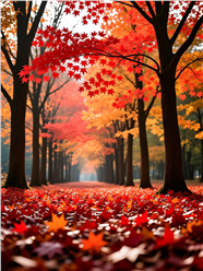 秋天红色枫树林满地枫叶摄影图片