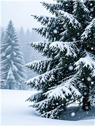 冬季雪花纷飞雪地雪松风景图片