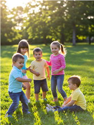 一群可爱的孩子在草地上嬉戏玩耍图片