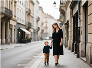 走在街头手牵手的母子图片