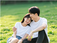 草地情侣装情侣写真摄影图片