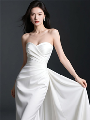 亚洲白色抹胸裙礼服性感美女图片