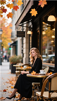 秋季街头咖啡厅街拍美女摄影图片